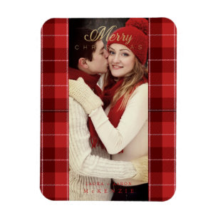 Red Tartan Play First God jul Photo Magnet