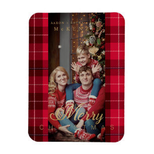 Red Tartan Play God jul Family Photo Magnet