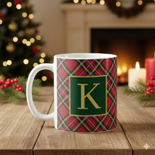 Red Tartan Play Guld Monogram Kaffemugg