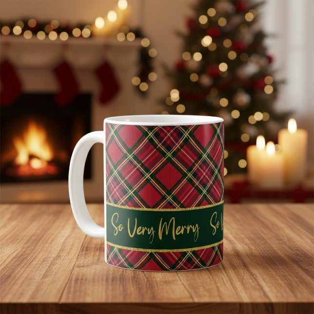 Red Tartan Play Guld So Väldigt Merry Kaffemugg (Red Tartan Plaid Gold So Very Merry Coffee Mug)