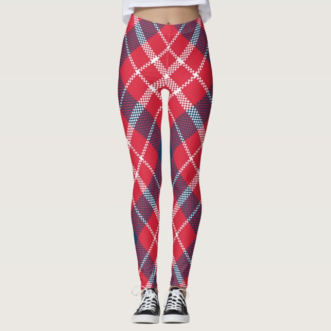 Red Tartan Play Leggings - Trendig Checkered Pant (Framsida)