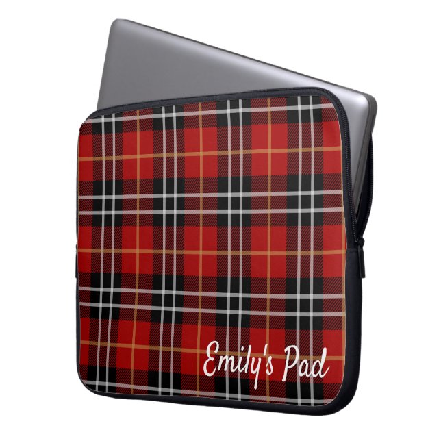 Red Tartan Play med Namn Laptop Fodral (Framsidan Vänster)