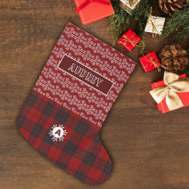 Red Tartan Play Snö Flake Cute Monogram Stor Julstrumpa