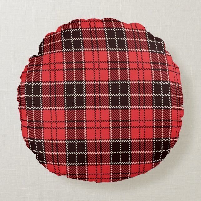 Red Tartan Rund Kudde (Framsidan)