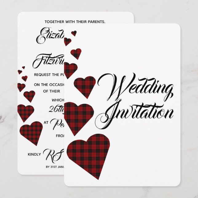 Red Tartan Wedding-inbjudan Inbjudningar (Fram/baksida)
