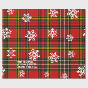 Red Tartan White Snowflake Personlig jul Presentpapper