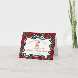 Red TartanPlaid Christmas Bear Birthday Thank You  Tack Kort