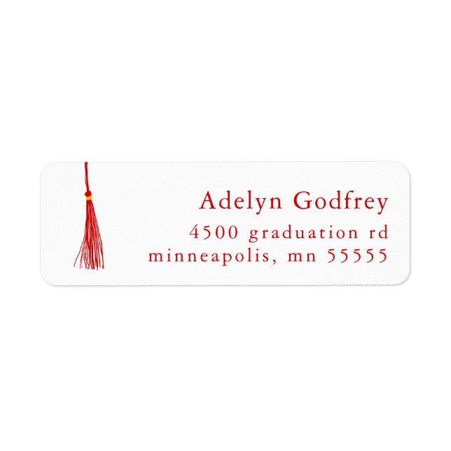 Red Tassel Studenten Returadress Etikett (Framsidan)