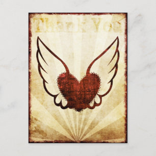 Red Tattoo Winged Heart Tack Postcard Vykort