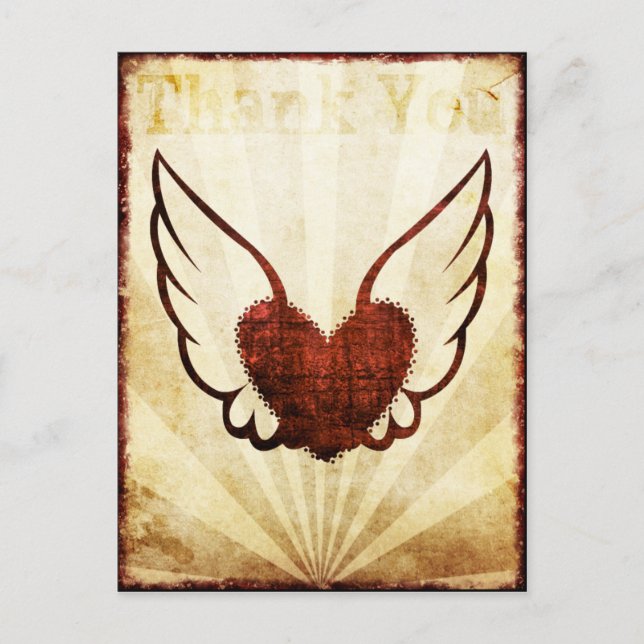 Red Tattoo Winged Heart Tack Postcard Vykort (Framsida)
