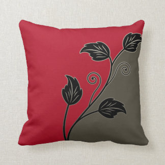 Red Taupe Black Leafy Blommigt Vine Kudde