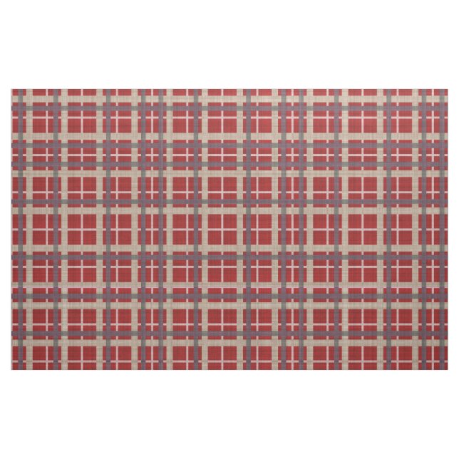 Red Taupe Brown Grått Blue Tartan Squares Mönster Tyg (Fat Quarter)