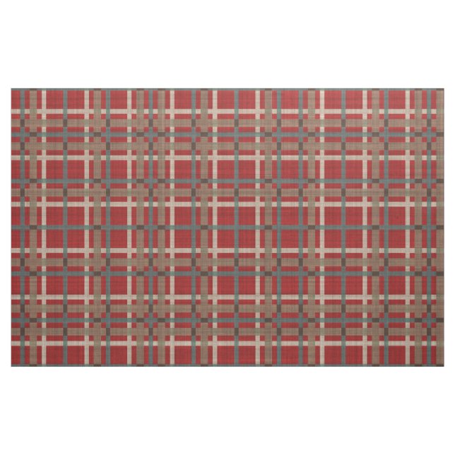 Red Taupe Brown Teal Blue Tartan Squares Mönster Tyg (Fat Quarter)