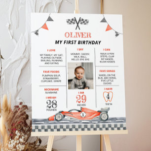 Red Tävla Car 1:a födelsedag Photo Milestone Poste Poster