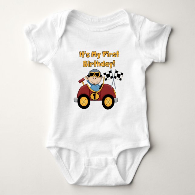 Red Tävling Car 1:a födelsedagskalv och gåvor T-shirt (Framsida)