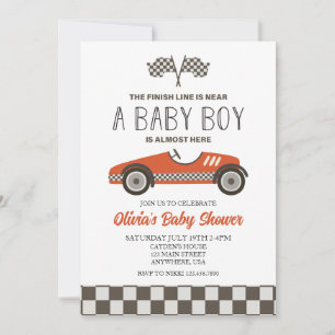 Red Tävling Car Baby Shower Inbjudningar