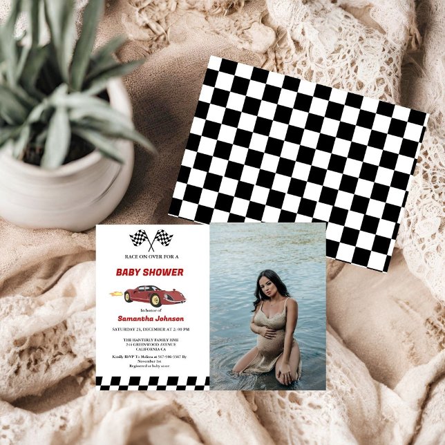 Red Tävling Car Boy Baby Shower Inbjudningar (Skapare uppladdad)