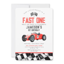 Red Tävling Car Fast 1 1:a födelsedag Party Inbjud