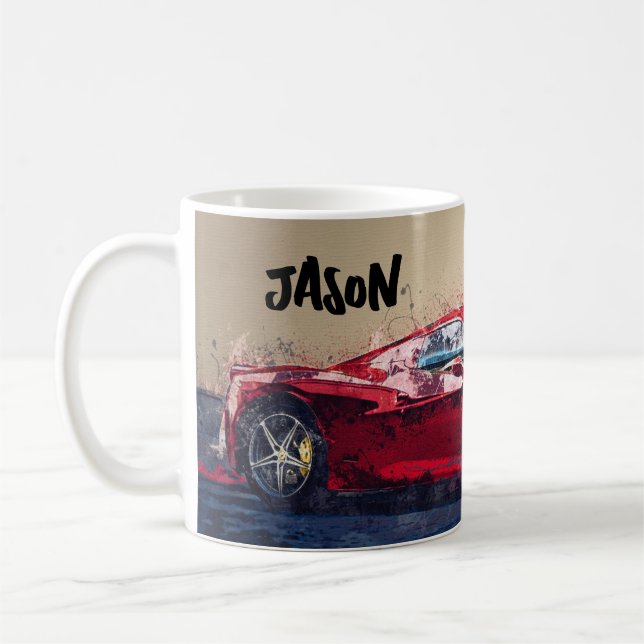 Red Tävling Car Personlig Coffee Mugg Gift (Vänster)