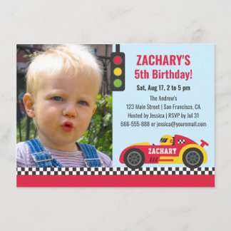 Red Tävling Car ThLED Boys Födelsedagsfest Foto Inbjudningar