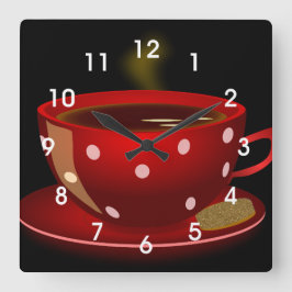 Red Tea eller Coffee Kopp Kitchen Clock Fyrkantig Klocka