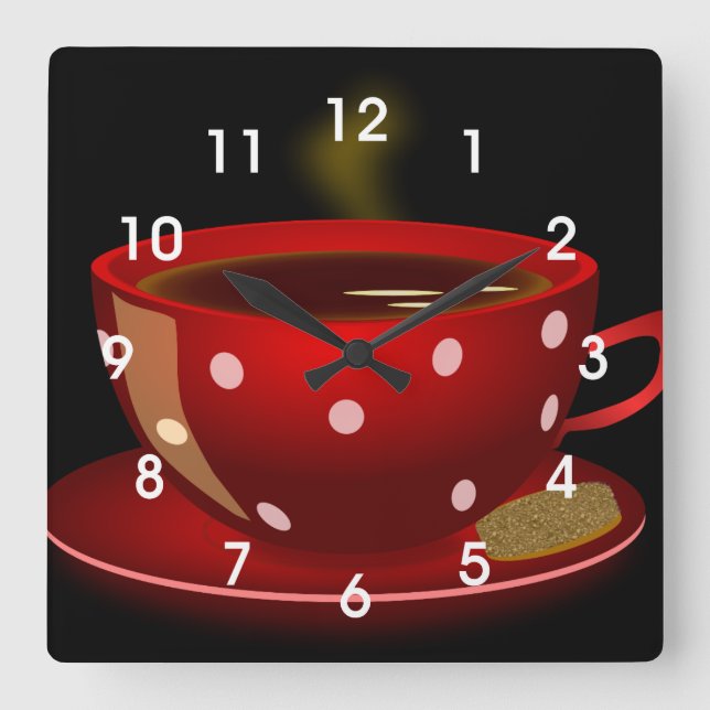 Red Tea eller Coffee Kopp Kitchen Clock Fyrkantig Klocka (Framsida)