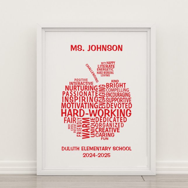 Red Teacher Appreciation Typography Apple Poster (Skapare uppladdad)