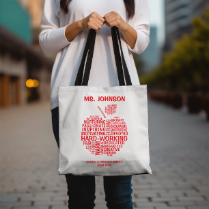 Red Teacher Appreciation Typography Apple Tygkasse