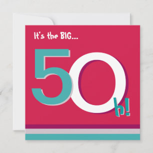 Red & Teal 50th Big 5-Oh! Femtionde Födelsedagsfes Inbjudningar