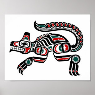 Red Teal and Black Haida Spirit Varg Poster