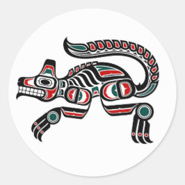 Red Teal and Black Haida Spirit Varg Runt Klistermärke