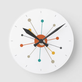 Red Teal Atomic Age Starburst Mid Century Modern Rund Klocka