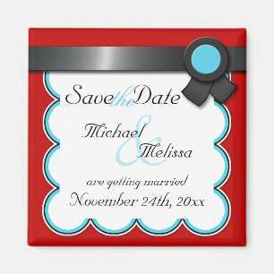 Red & Teal, Black Ribbon Spara datum magneter