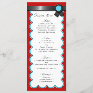 Red & Teal, Black Ribbon Wedding Reception Menu Meny