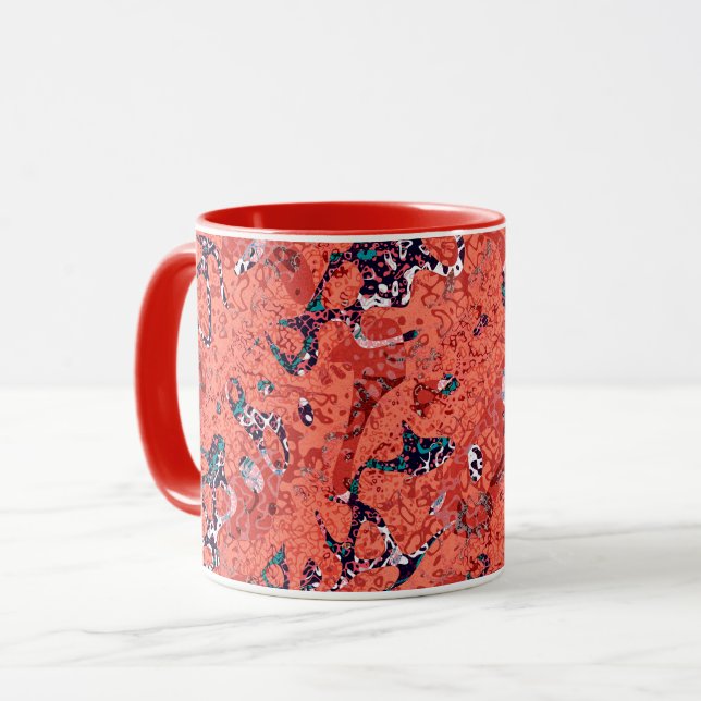 Red Teal Black White Spoted Graphic Abstraction Mugg (Framsida vänster)