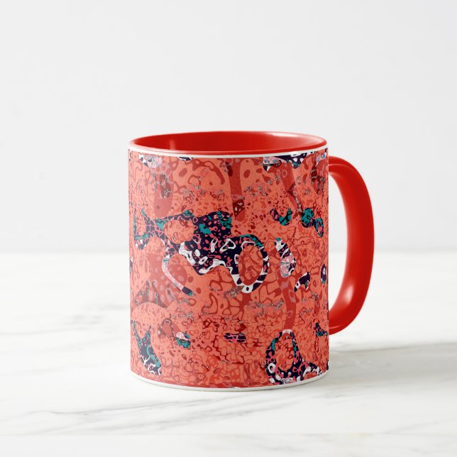 Red Teal Black White Spoted Graphic Abstraction Mugg (Framsida höger)