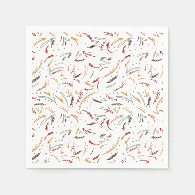 Red Teal & Brown Löv och Berry Helgdag Pappersservett (Framsidan)