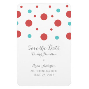 Red Teal Confetti Spara datum magneter