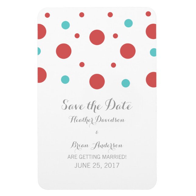 Red Teal Confetti Spara datum magneter (Vertikal)