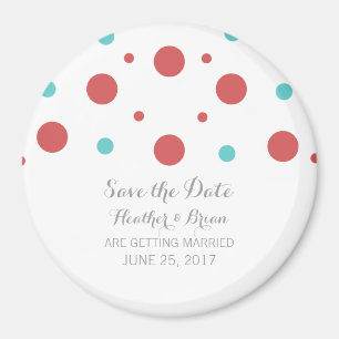 Red Teal Confetti Spara datum magneter
