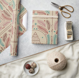 Red Teal Elegant Vintage jul Stollig Presentpapper