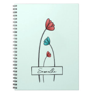 Red Teal Flower Anteckningsbok