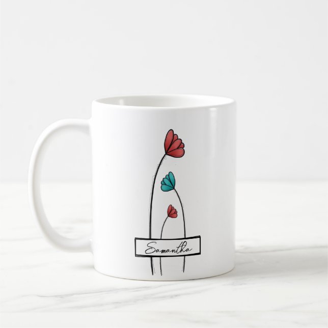 Red Teal Flower Kaffemugg (Vänster)