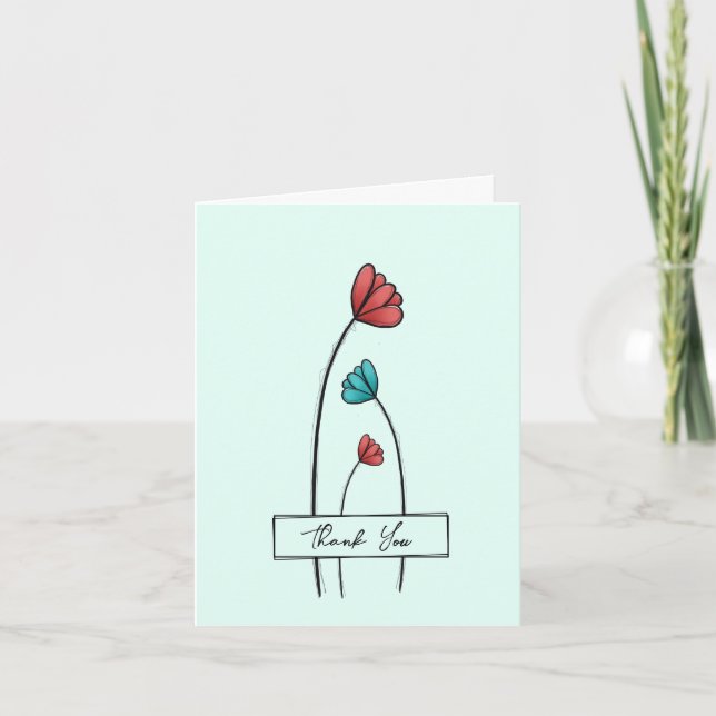 Red Teal Flower Tack Kort (Framsida)