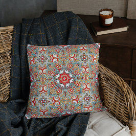 Red Teal Gray Blue Sunny Yellow Kaleidoscope Art Kudde