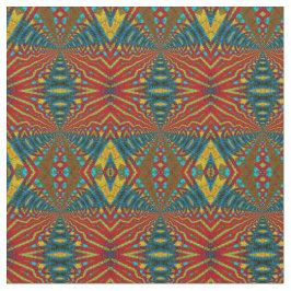 Red Teal Gult Modern Ethnic Textile Tribal Print Tyg