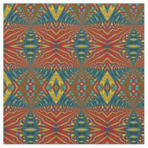 Red Teal Gult Modern Ethnic Textile Tribal Print Tyg