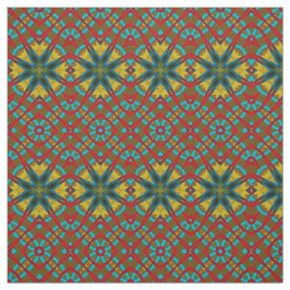 Red Teal Gult Modern Ethnic Textile Tribal Print Tyg