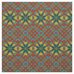 Red Teal Gult Modern Ethnic Textile Tribal Print Tyg