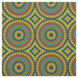 Red Teal Gult Modern Ethnic Textile Tribal Print Tyg